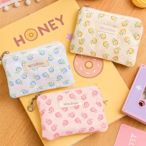 Floral Lace Makeup Bag Polyester Mesh Pouch Zippered Cosmetic Organizer Portable Travel Wash Bag Elegant Style For Women