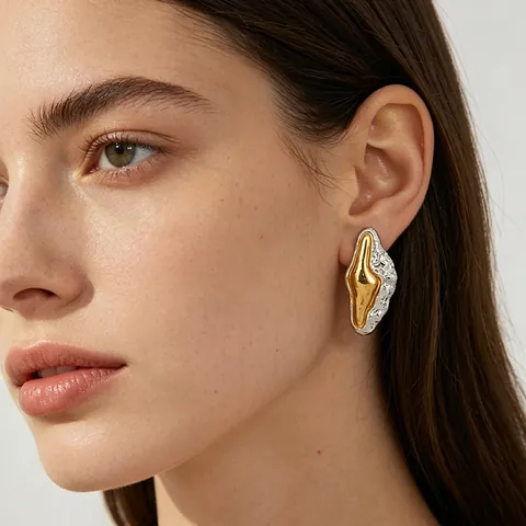 Minimalistische Roestvrijstalen Gesmolten Lava Oorknopjes Goud Zilver Kleurblokkering Onregelmatige Vorm Dames Mode Sieraden Oorbellen