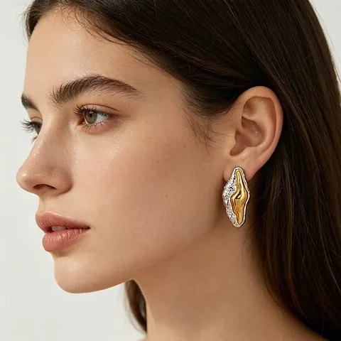 Minimalistische Roestvrijstalen Gesmolten Lava Oorknopjes Goud Zilver Kleurblokkering Onregelmatige Vorm Dames Mode Sieraden Oorbellen