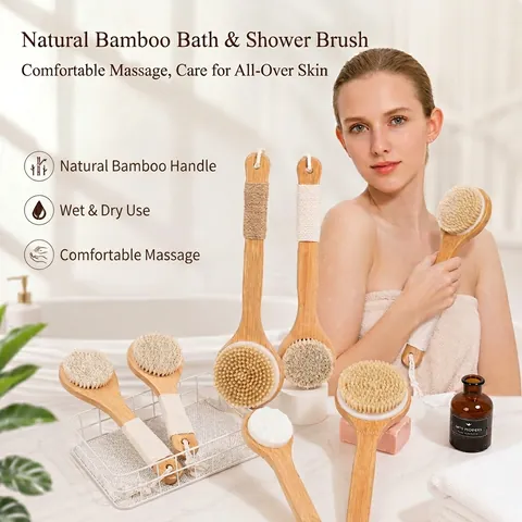 Brosse De Bain Naturelle En Poils Ou Luffa À Manche Long En Bois Gommage Du Corps Douche Massage Manuel Exfoliant