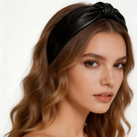 Fashion Wide Knotted Headband PU Leather Hair Band Solid Color Elegant Hair Hoop For Women Girls