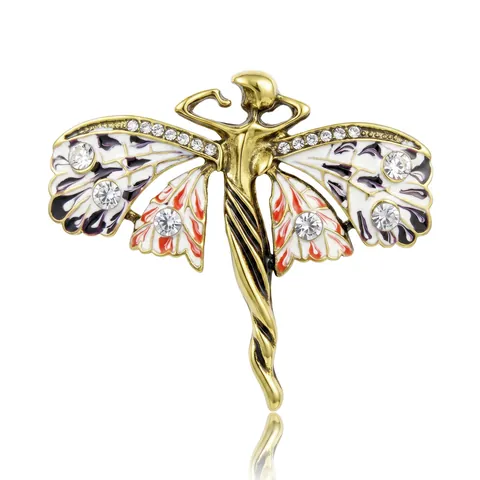 Broche de Hada Mariposa de Aleación Vintage para Mujer Estilo Francés Diamantes de Imitación Goteo de Aceite Insecto Alas de Hada Alfiler