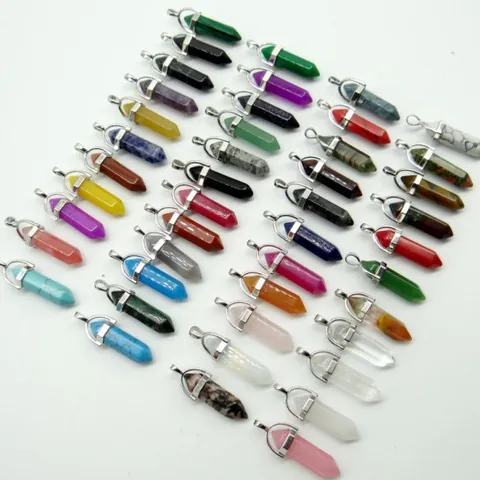 Colgante de Piedra Natural Ágata Pilar Hexagonal Puntiagudo Para Hacer Collares Joyería DIY Regalo Para Mujer Hombre