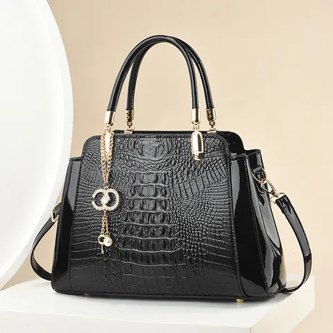 Women Large Capacity Crocodile Pattern Handbag Urban Minimalist PU Leather Tote Bag With Long Strap Crossbody Handbag