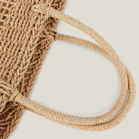 Women Hollow Woven Handbag Handmade Paper Straw Beach Vacation Tote Bag French Style Summer Casual Shoulder Bag No Lining