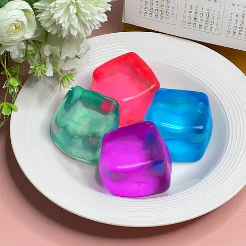 Translucent Ice Cube Gummy Bear Squishy Toy Stress Relief Sensory Fidget Toy For Kids Adults Colorful TPR Maltose Toy