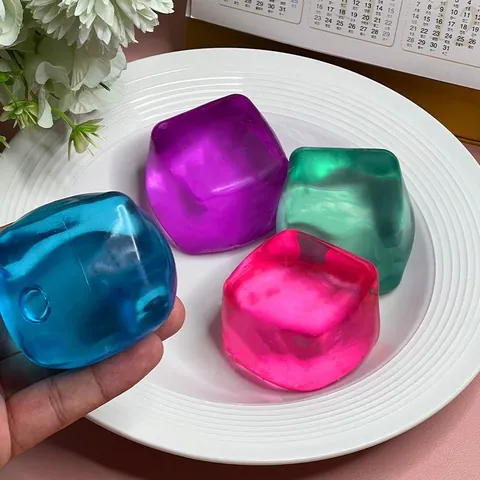 Translucent Ice Cube Gummy Bear Squishy Toy Stress Relief Sensory Fidget Toy For Kids Adults Colorful TPR Maltose Toy