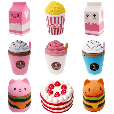 Slow Rebound Squishy Toy Food Burger Cake Unicorn Fries Milk Box Popcorn Stress Relief Venting Squeeze Toy For Kids Gift
