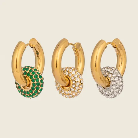 Orecchini a Cerchio in Acciaio Inossidabile Vintage Francese per Donna Placcati in Oro 18K Ciondoli con Strass Rimovibili Gioielli Impermeabili