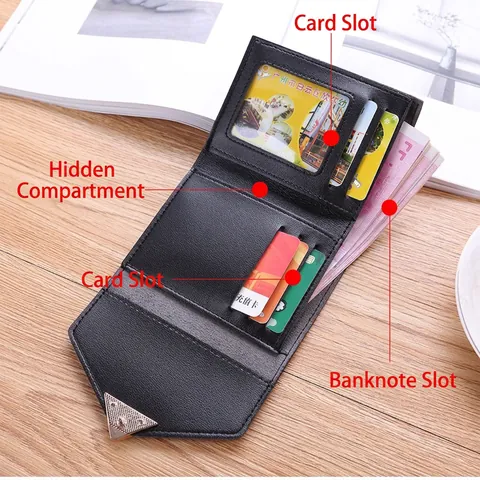 Retro Heart Buckle Women Small Trifold Wallet PU Leather Short Coin Purse For Students Daily Use Vintage Sweet Wallet