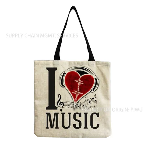 Musical Note Piano Print Polyester Tote Bag Harajuku Style Casual Shoulder Bag Foldable Shopping Bag For Women