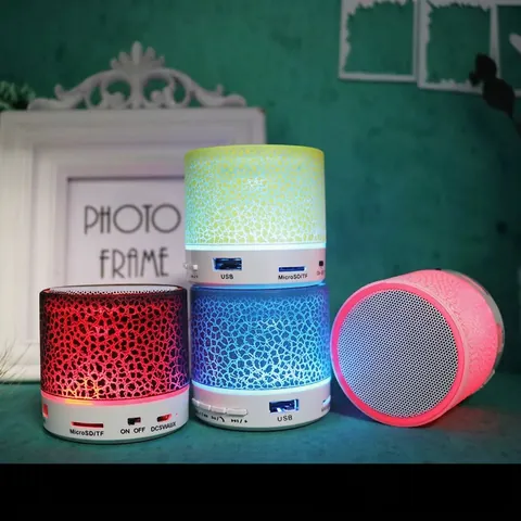 Mini Portable Wireless Bluetooth Speaker With LED Light Colorful Crackle Pattern Subwoofer Audio Support TF Card USB Playback