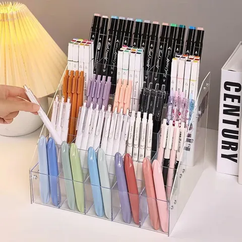 Clear Acrylic Tiered Pen Holder Desktop Organizer Marker Display Stand Transparent Stationery Storage Rack For Office School Store
