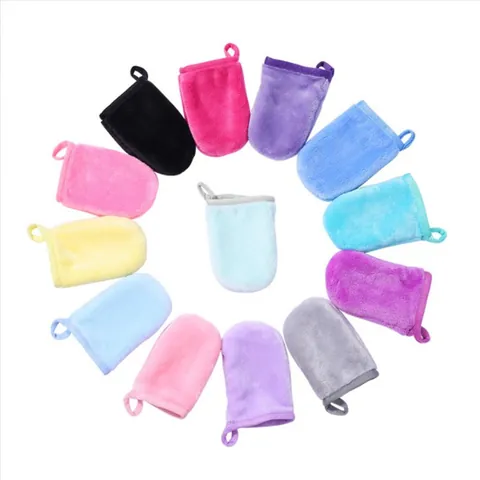 Reusable Flannel Makeup Remover Glove Soft Polyester Microfiber Facial Cleansing Mitt Washable Skin Care Face Cleaning Tool With Lanyard