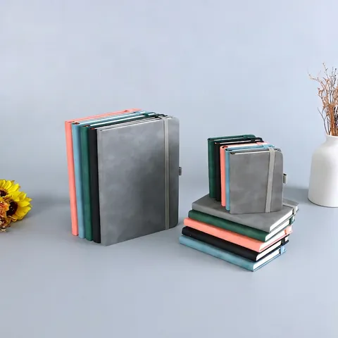 A5 A6 A7 PU Leather Elastic Strap Notebook Thickened Lined Paper Business Meeting Journal Office School Supplies Minimalist Personal Diary
