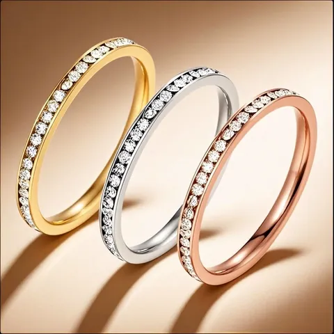 Bague en Acier Inoxydable Avec Strass Pour Femme Plaqué Or Chiffres Romains Incrustés Anneau Bijoux De Luxe Cadeau Pour Fête