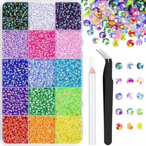 Hars Platte Achterkant Strass Gelei AB Gemengde Kleur Nagelkunst DIY Decoratie Set Voor Vrouwen Sieraden Met Opbergdoos