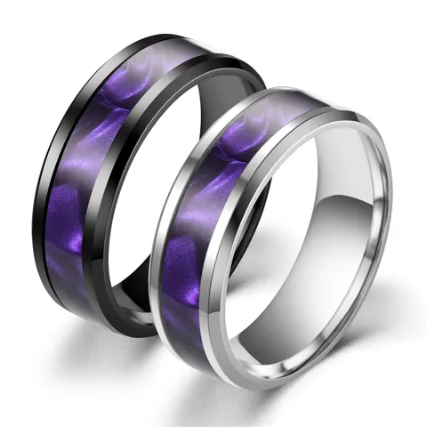 Anello in Acciaio Inossidabile con Cielo Stellato e Nebulosa Personale alla Moda con Bordo Smussato Intarsio per Uomo e Donna