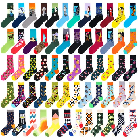 Harajuku Style Trendy Cotton Socks For Men Women Novelty Art Famous Painting Fruit Geometric Printed Mid Tube Crew Socks Daily Casual Wear