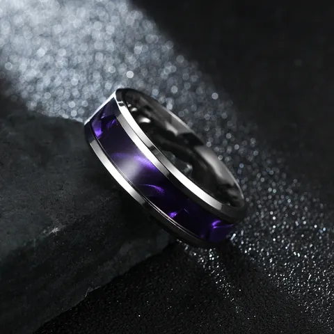 Anello in Acciaio Inossidabile con Cielo Stellato e Nebulosa Personale alla Moda con Bordo Smussato Intarsio per Uomo e Donna