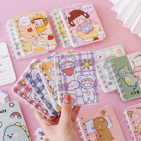 Petit Carnet à Spirale A7 Portable Journal de Poche Dessin Animé Mignon Bloc-Notes Étudiant Reliure à Spirale Fournitures de Bureau