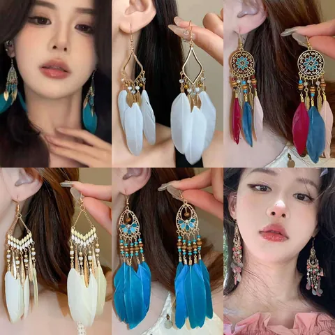 Böhmische Ethno Legierung Feder Blatt Ohrhänger Vintage Tropföl Wassertropfen Quasten Ohrringe Für Damen Urlaub Schmuck