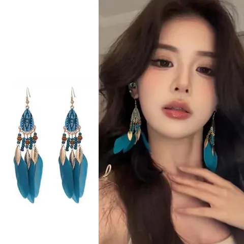 Bohemian Lange Veeroorbellen Vintage Etnische Legering Kwastjes Vakantie Stijl Oorhaken Voor Vrouwen Etnische Sieraden Cadeau