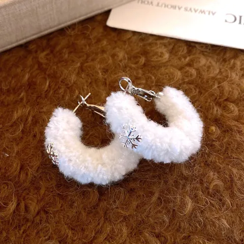 Snowflake Earrings Alloy Zircon Faux Artificial Pearl Plush Winter Festive Unique Elegant Women Jewelry With Silver Earring Post