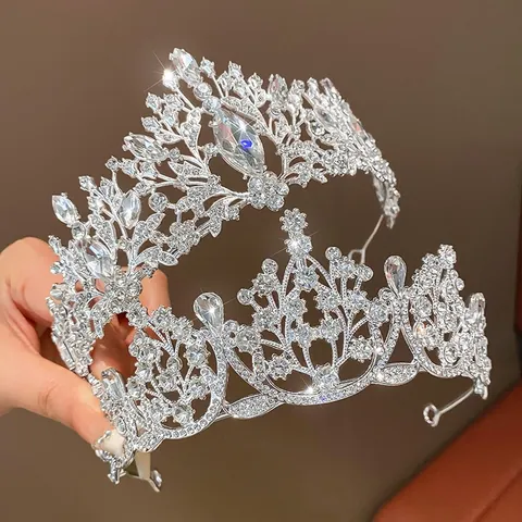 Luxurious Rhinestone Flower Leaf Crown Headband For Women Girls Princess Birthday Wedding Party Alloy Hair Tiara Accessories
