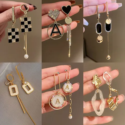 Asymmetric Dangle Earrings With 925 Sterling Silver Earring Post Rhinestone Tassel Geometric Heart Jewelry For Women