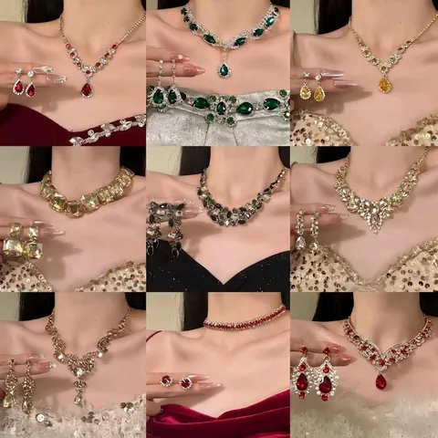 Vintage Palace Style Alloy Rhinestone Waterdrop Necklace Earrings Jewelry Set For Women Elegant Banquet Wedding Accessories