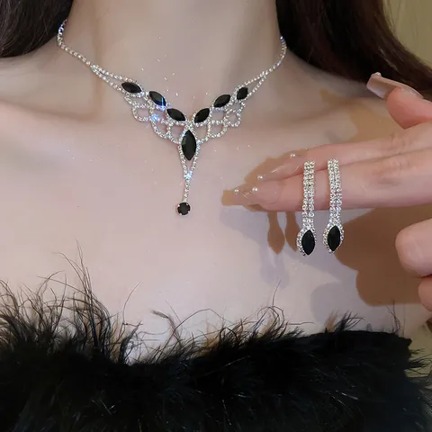 Parure De Bijoux Collier Et Boucles D'oreilles En Strass Zircon Pendentif Fleur Goutte D'eau Pour Femmes Mariage Soirée Luxe