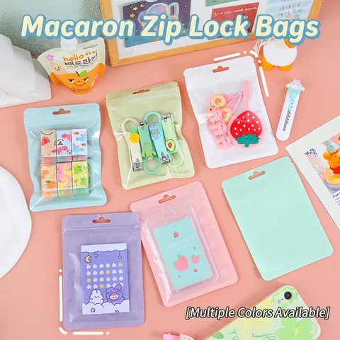 Sachet Zip Couleur Macaron pour Emballage de Bijoux Fenêtre Transparente Pochette de Rangement Avec Trou de Suspension Protection de Petites Cartes