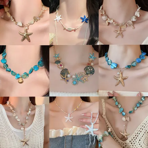 Handgewebte Muschel Seestern Halskette Für Damen Elegante Künstliche Perle Perlmutt Anhänger Choker Strand Mode Schmuck