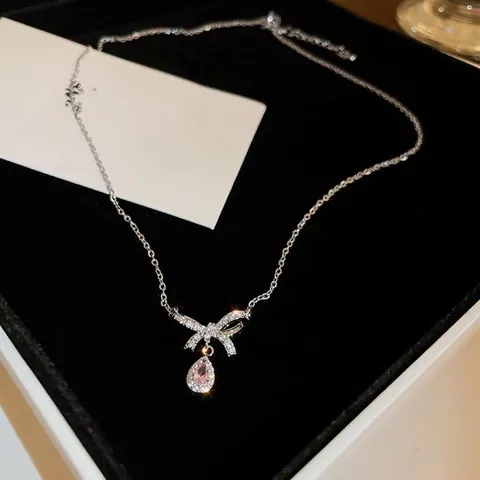 Sweet Cool Bowknot Heart Pendant Necklace Copper Artificial Pearl Rhinestone Inlaid Fashion Y2K Multi-style Choker Jewelry For Women