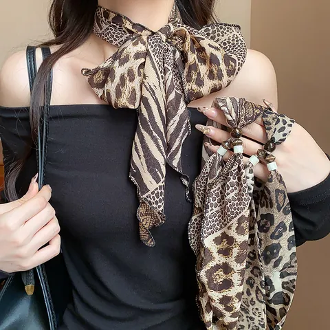 Damen Halter Chiffon Schal Halskette Leopard Python Tierdruck Handgefertigt Lange Band Choker Mode Schmuck Hals Dekor