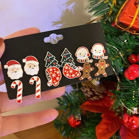 Boucles d'Oreilles Clous de Noël Créatives pour Femmes Père Noël Sapin de Noël Boucles d'Oreilles en Acrylique Avec Tige en Argent Sterling 925 Bijoux