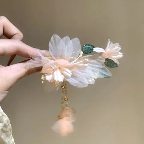 Eleganter Stoff Blume Künstliche Perle Quaste Haarklammer Für Damen Chinesischer Stil Floral Schnabelspange Fee Haarschmuck Kopfschmuck Geschenk