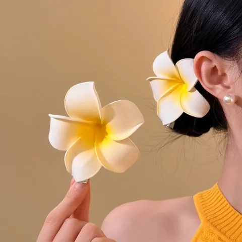 Sweet Fabric Simulation Flower Hair Clip Handmade Artificial Pearl Tassel Resort Style Duckbill Claw Clips For Women