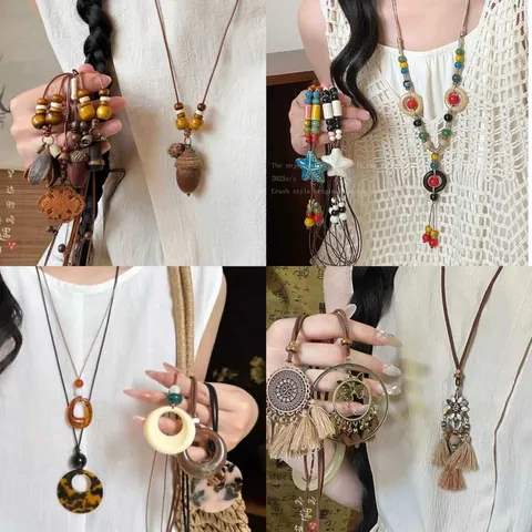 Handgemaakte Retro Wastouw Houten Kralen Pijnboompit Hanger Halsketting Voor Vrouwen Minimalistische Verstelbare Nieuwe Chinese Stijl Sieraden Cadeau