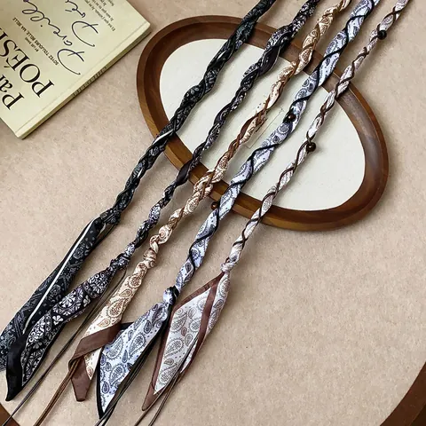Koreanischer Stil Satin Schal Geflochtene Taillenkette Mit Holzperlen Paisley Muster Quasten Gürtel Für Damen Dekorative Accessoires
