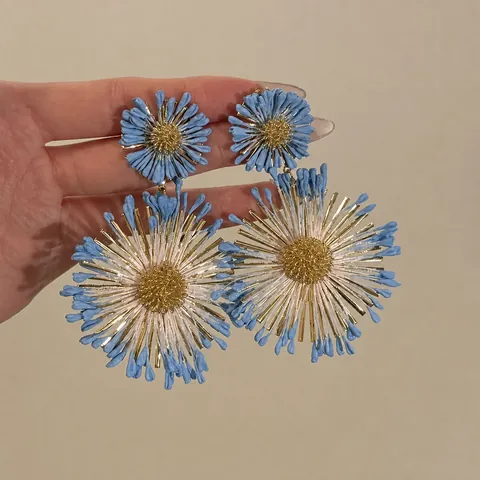 Summer Vacation Style Chiffon Flower Starfish Stud Earrings Handmade Fabric Floral Earrings Fashion Jewelry For Women With Silver Needle Post