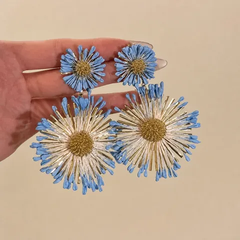 Zomervakantie Stijl Chiffon Bloem Zeester Oorknopjes Handgemaakte Stoffen Bloemen Oorbellen Mode Sieraden Voor Vrouwen Met Zilveren Oorsteker