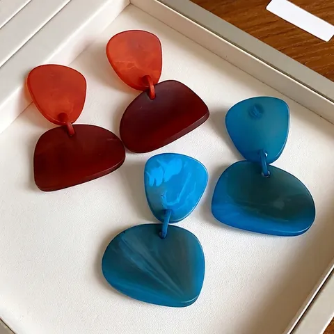 Vintage Geometrische Vlekkentextuur Hanger Oorbellen Vrouwen Zilveren Oorsteker Acryl Marmer Patroon Sieraden