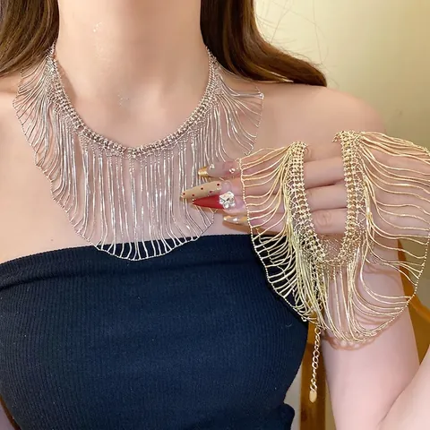 Collana con Nappine in Catena a Serpente in Metallo Stile Europeo Americano per Donna Choker a Frange Placcato Oro Argento Gioielli