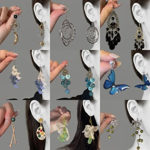 New Chinese Style Geometric Tassel Drop Earrings For Women Vintage Butterfly Floral Rhinestone Elegant Jewelry Ear Studs