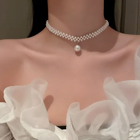 Collar Con Colgante De Perlas Artificiales Vintage Francés Barroco Irregular Aleación Circón Lazo Corazón Elegante Gargantilla Mujer