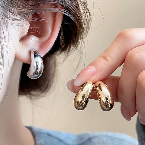 Orecchini a Clip in Lega Ovali a Goccia d'Acqua per Donna Senza Piercing Placcati in Oro Argento Orecchini Geometrici in Metallo Gioielli