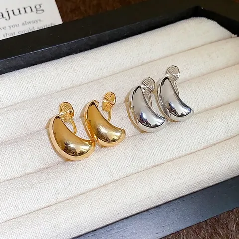 Orecchini a Clip in Lega Ovali a Goccia d'Acqua per Donna Senza Piercing Placcati in Oro Argento Orecchini Geometrici in Metallo Gioielli