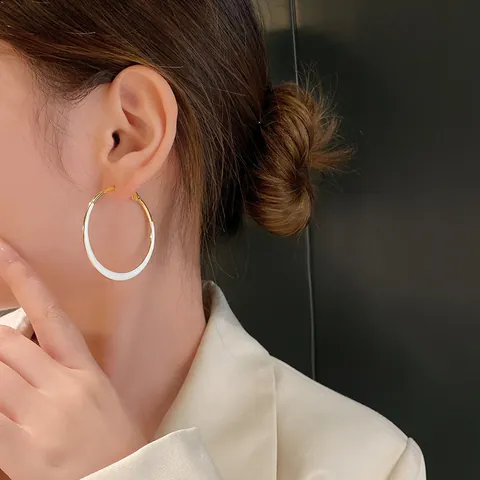 Boucles d'Oreilles Créoles en Alliage avec Strass et Émail Avec Tige en Argent Sterling 925 Élégantes Boucles d'Oreilles Cœur et Cercle Or Argent pour Femmes